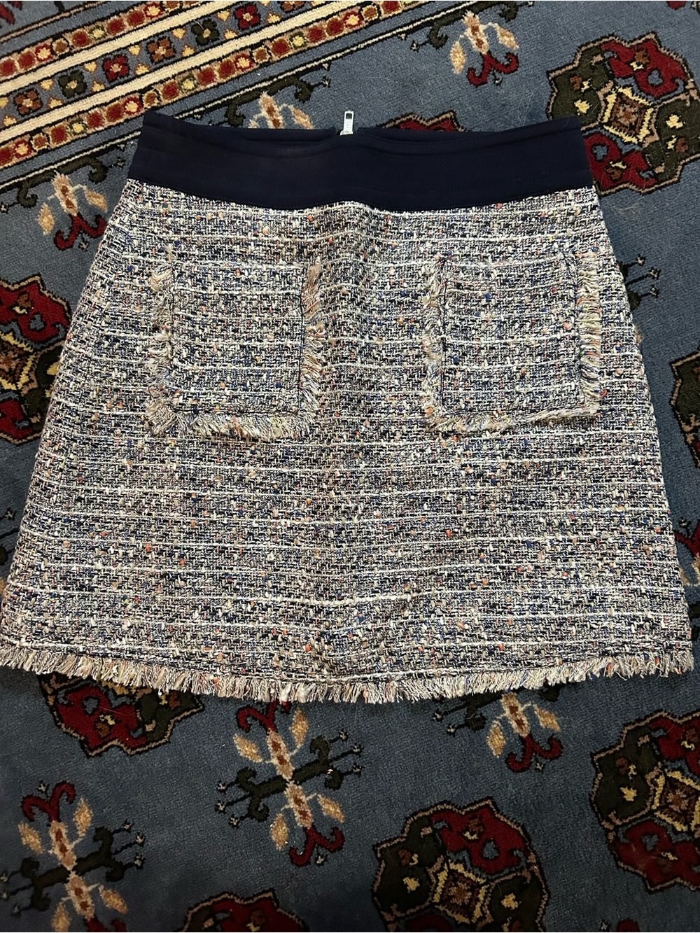 J. Crew Multicolor Tweed Mini Skirt with Navy Waistband